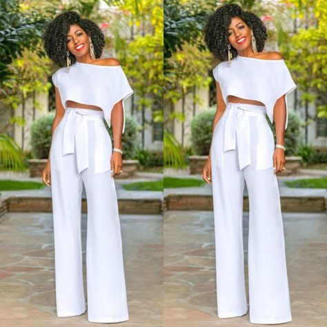 White Palazzo Pants Outfit, Yakoema Fashion, Ankara Skirt Styles, Unique Ankara Styles, Palazzo Pants Outfit, African Print Jumpsuit, 2piece Outfits, Glamorous Outfits, Best African Dresses