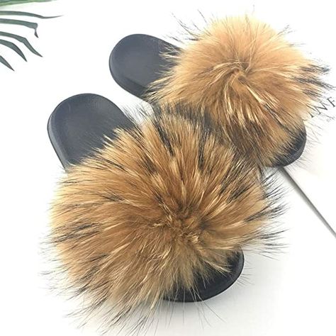 Fuzzy Sandals, Fluffy Sandals, Faux Fur Sandals, Fur Sandals, Faux Fur Slides, Slider Sandals, Slides For Women, Cute Raccoon, Fur Shoes