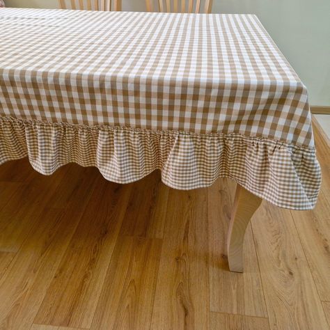 Rustic Table Cloth, Autumn Gathering, Ruffled Tablecloth, Gingham Napkins, Ruffle Curtains, Brown Gingham, Dining Table Cloth, Table Cloth Decorations, Light Blue Plaid