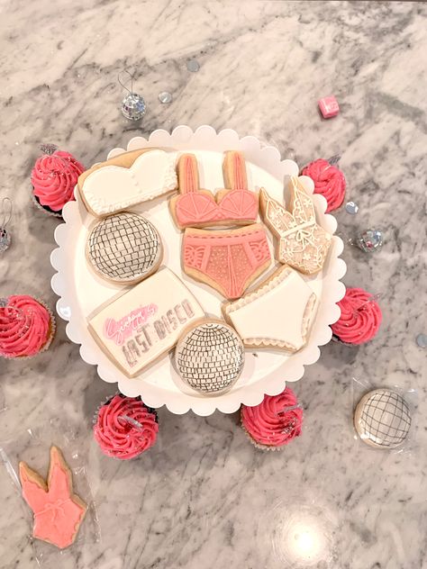 Bachelorette Dessert Table, Last Disco Bachelorette Cookies, Last Disco Cookies, Disco Cookies, Bachelorette Desserts, Bach Party Decor, Sparkle Bachelorette Party, Bachelorette Party Desserts, Last Disco Bachelorette Party