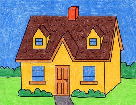 House Pictures Drawing, Big House Drawing, How To Draw A House, Sketches House, House Drawing Easy, Draw Buildings, Simple House Drawing, House Drawing For Kids, House Drawings