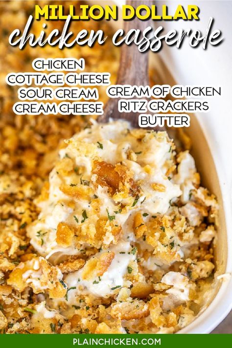 Sour Cream Chicken Casserole, Cottage Cheese Sour Cream, Shredded Chicken Casserole, Million Dollar Chicken Casserole, Million Dollar Chicken, Chicken Casserole Dinners, Recipes Using Rotisserie Chicken, Chicken Casserole Easy, Chicken Rice Casserole