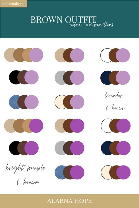 What Colours Go With Brown Clothes + Colour Combinations — Alarna Hope What Colours Go With Brown, Brown Purple Outfit, Brown Colour Combination Outfit, Brown And Purple Outfit, Purple And Brown Outfit, Brown Color Combinations Outfits, Outfits With Purple, Colour Combinations Clothes, Color Analysis Test