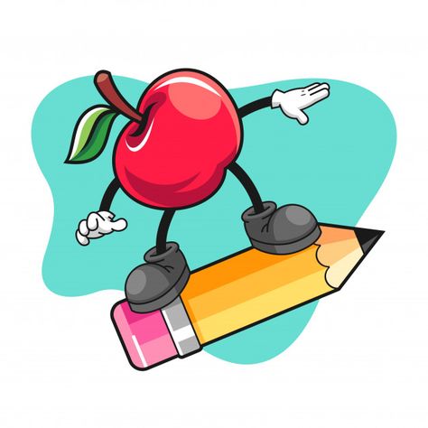 Apple Cartoon, Giant Pencil, Apple School, Apple Illustration, School Wall Art, Islamic Cartoon, School Accessories, Art Gallery Wallpaper, School Posters