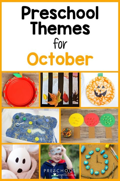 All the themes you need to teach preschool this October!! Includes done-for-you lesson plan suggestions, crafts, learning activities, book recommendations, and more for each theme. A great list of preschool themes for October! Preschool Activities For October, Themes For October Preschool, October Weekly Themes Preschool, Daycare October Theme, October Lesson Plan Themes, October Daycare Themes, Preschool Crafts October, October Toddler Themes, Preschool October Themes