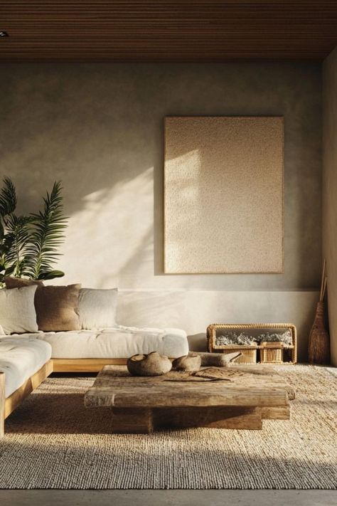 Decorate with muted earthy hues for a calm, grounded feel in your interiors. #EarthyInteriors #CalmingDecor #MutedTones Natural Home Interior, Earthy Luxury, Earthy Homes, Serene Spaces, Minimalist Spaces, Earthy Neutrals, Green Apartment, Earthy Hues, Beige Interior