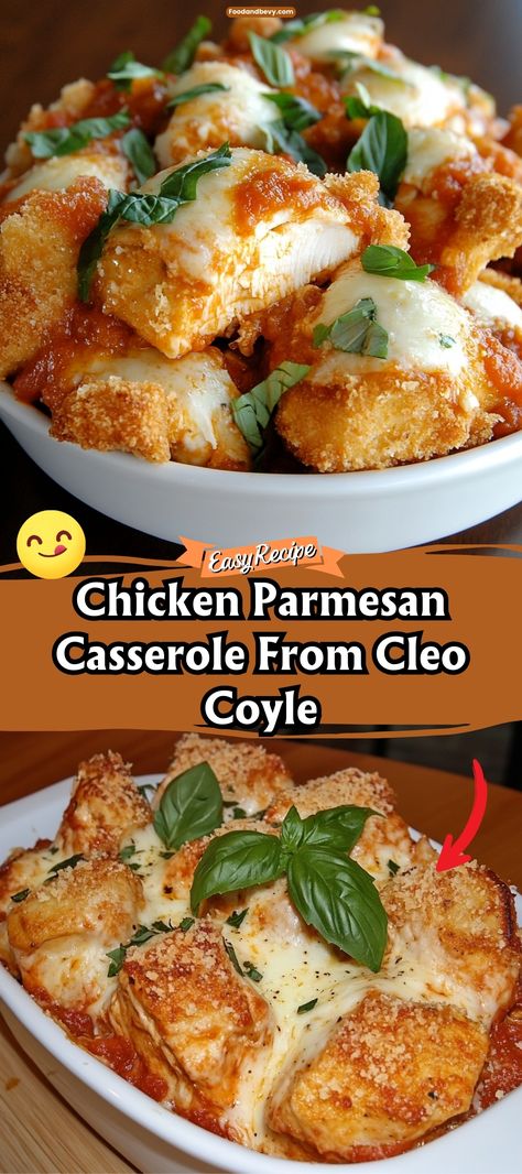 Indulge in the comforting flavors of Chicken Parmesan Casserole from Cleo Coyle, a deconstructed version of the beloved Italian classic. This casserole layers crispy chicken, marinara sauce, and heaps of melted cheese, topped with a crispy breadcrumb finish. It’s an easy and delicious twist on traditional chicken parm. #ChickenParmesan #CasseroleDinner #ItalianCuisine Chicken Parm Casserole Recipes, Chicken Parm Crockpot Recipes, Chicken Parm Casserole, Popular Chicken Recipes, Chicken Marinara, Parmesan Casserole, Chicken Parmesan Casserole, Comfort Casseroles, Cheesy Casserole