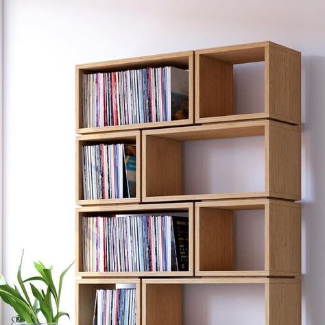 Box Bookshelf, Vinyl Record Furniture, Bookshelves For Small Spaces, Bookshelves In Living Room, Chicago Design, Bookshelf Design, Vinyl Record Storage, Vinyl Storage, Wood Furniture Diy