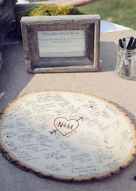 Wood Slice Guest Book, Guest Log Wood, Guest Log Wedding, Log Guest Book Wedding, Guest Book Ideas For Wedding, Unique Guest Book Alternatives, Guest Log, Wood Cookie, Guest Book Ideas