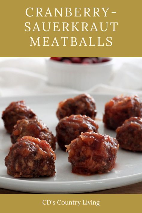 Cranberry-Sauerkraut Meatballs - Cranberry Sauerkraut Meatballs, Saurkraut And Meatballs, Saurkraut And Cranberry Meatballs Crockpot, Meatballs With Sauerkraut, Recipes Using Sauerkraut, Sauerkraut Meatballs, Bacon Cheddar Puffs, Cooking Sauerkraut, Appetizers Appetizers