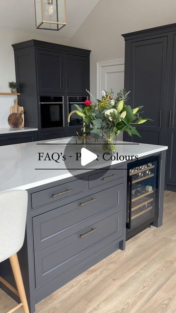 Nuala Gorham on Instagram: "FAQ’s answered - kitchen paint colours 🎨 I feel like I’ve said this in many posts, comment sections, stories and highlights but I still get asked what our kitchen colour is. It’s Bone Black by Zoffany and I have to credit @sarahlouiseinteriors for this one as I discovered it on her page. Out wall colour is colour matched to Subtle by Colourtrend. Our doors, skirting and architrave is Flint by Little Greene and that recommendation came from @geri_designs recommendations on here also. #kitchen #kitchendesign #selfbuildireland #selfbuild" Dark Grey Kitchen Cabinets Paint Colors, Geri Designs, Kitchen Paint Colours, Skirting And Architrave, Symphony Kitchen, Kitchen Paint Ideas, Dark Grey Kitchen Cabinets, Colourtrend Paint, Porter Paint