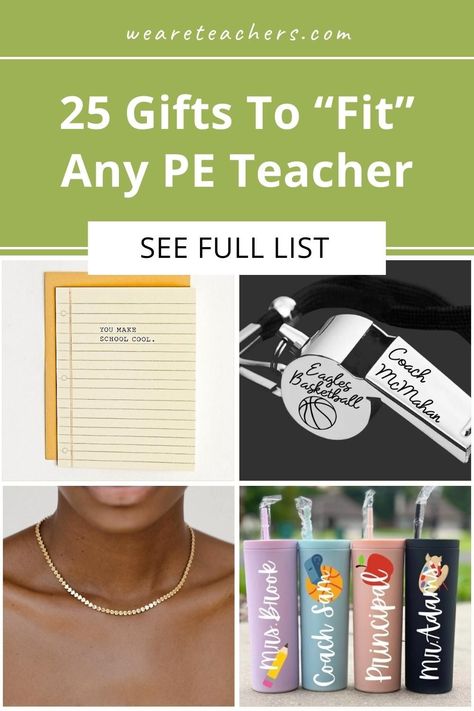 Pe Coach Gift Ideas, Pe Teacher Gift Ideas, Female Pe Teacher Outfits, Gym Teacher Appreciation Gifts, Pe Teacher Appreciation Gifts, Physical Education Teacher Gifts, Middle School Teacher Gifts, Gym Teacher Gifts, Gifts For Coaches