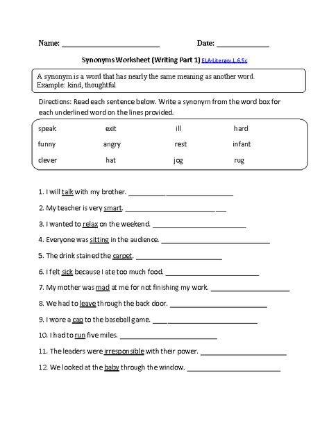 Synonyms Worksheet 1 ELA-Literacy.L.6.5cLanguage Worksheet. LOTS OF 6th GRADE WORKSHEETS Synonyms Worksheet, 7th Grade English, Antonyms Worksheet, 6th Grade English, 6th Grade Writing, 6th Grade Worksheets, Common Core Language, Ela Worksheets, Language Arts Worksheets