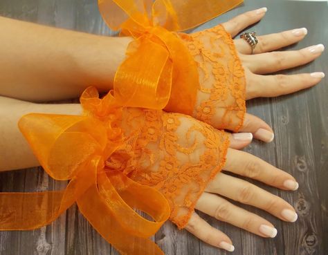 Orange Gifts, Halloween Bride Costumes, Orange Gloves, Black Lace Choker Necklace, Halloween Bride, Bridal Cuff, Haldi Outfits, Bride Costume, Oranges Gift