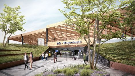 A massive triangular wooden canopy wraps Ede Wageningen Train Station in the new images by Mecanoo Train Station Architecture, Backyard Canopy, Timber Roof, Wedding Canopy, Garden Canopy, Diy Canopy, Architectural Competition, Door Canopy, Fabric Canopy