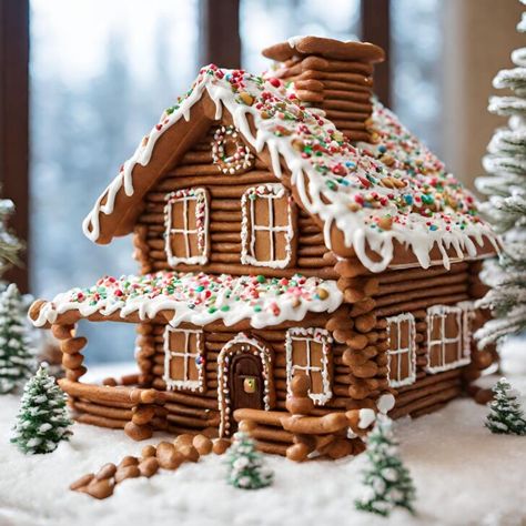 Log Cabin Gingerbread House, Cabin Gingerbread House, Best Gingerbread House Ideas, Unique Gingerbread House, The Best Gingerbread House, Best Gingerbread House, Hansel And Gretel House, Christmas Eve Games, Homemade Gingerbread House