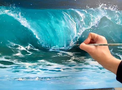 Wave Art Painting, Ocean Landscape Painting, Ocean Art Painting, Ocean Waves Art, Ocean Waves Painting, New Step, Seascapes Art, Beach Art Painting, Canvas For Beginners