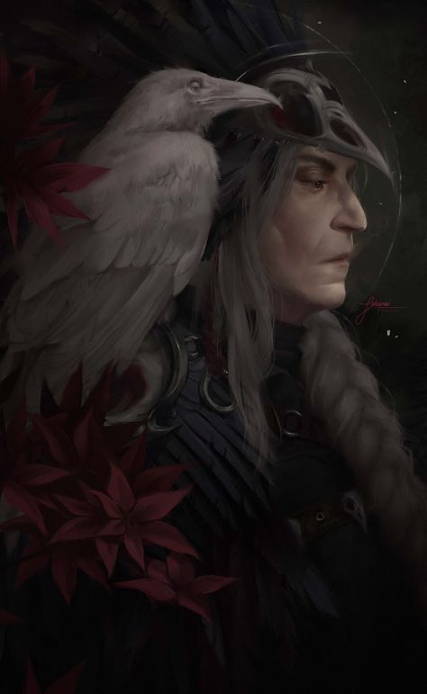 ArtStation - White Raven, Jeleynai Older Female Character Inspiration, Crow Woman, Raven Artwork, White Raven, Raven Art, Knight Art, Face Characters, Old Lady, Fantasy Inspiration