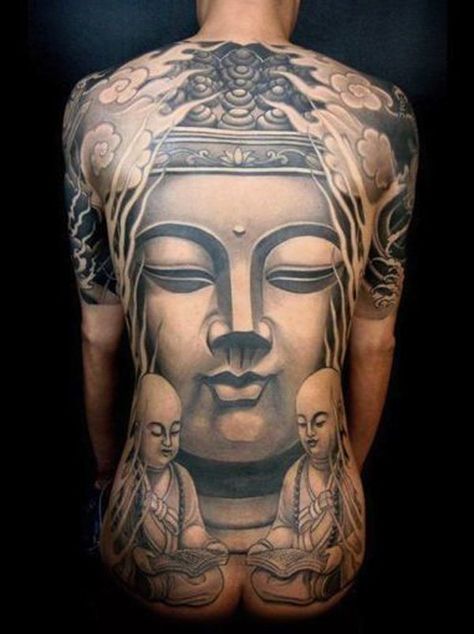 Here’s what a full back tattoo would look like. And this one has Buddha as the subject. The smooth lines and blending of the shadows however still makes it smooth and clear even when it covers your entire back. Backpiece Tattoo, Cool Back Tattoos, Buddhist Tattoo, Buddha Tattoo Design, Yang Tattoo, Polynesian Tattoos, Buddha Tattoos, Kunst Tattoos, Tattoo Trend