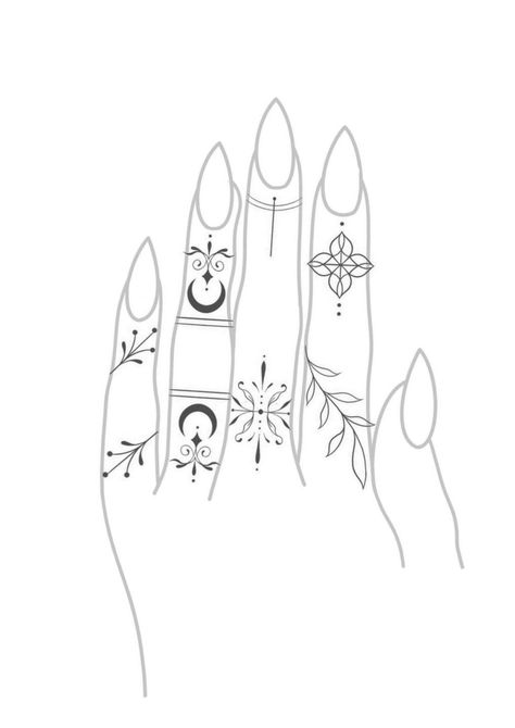 Book Inspired Tattoos, Tattoo Chart, Witchy Tattoos, Dragon Tattoo Sketch, Small Girly Tattoos, Finger Tattoo For Women, Finger Tats, Hand And Finger Tattoos, Henna Tattoo Hand