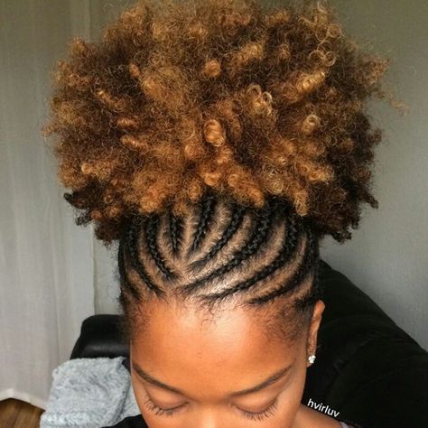 Braided Afro Puff, Braided Afro, Puff Hairstyles, Ponytail Braided, Afro Puff Hairstyles, Braids Natural, Afro Ponytail, Cornrow Ponytail, Black Hairstyle