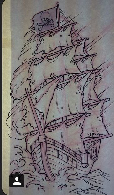 Pirate Ship Drawing, Ship Tattoos, Pirate Ship Tattoos, Pirate Ship Tattoo, Pirate Ship Art, Boat Tattoo, Pirate Tattoo, Tattoo Zeichnungen, Nautical Tattoo