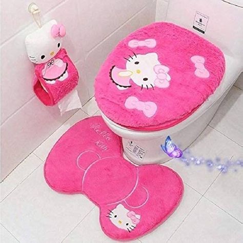 Amazon.com: GVTTX Bath mat Cute Cartoon Pink 4 PCS Bathroom Set Toilet Cover WC Non Slip Bath Mat - Toilet Contour Rug Closestool Lid Cover, Seat Cushion,Tissue Box Set (Pink). : Home & Kitchen Hello Kitty Toilet, Hello Kitty Bathroom, Cartoon Toilet, Cartoon Bathroom, Hello Kitty House, Charmmy Kitty, Cat Stamp, Kitty Cartoon, Miss Kitty