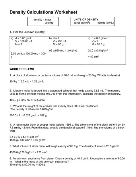 Density Calculations Worksheets 1 Answers Density Worksheet, Chemistry Worksheets, G Words, Word Problem Worksheets, Science Articles, Educational Worksheets, Worksheet Template, Word Problems, Answer Keys