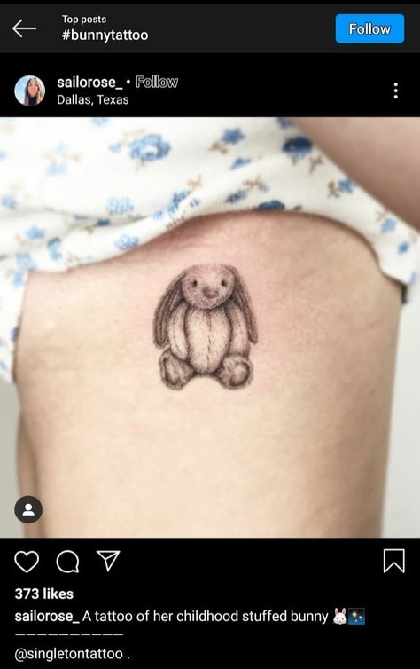 Toy Bunny Tattoo, Jelly Cat Tattoo, Bunny Teddy Tattoo, Stuffed Rabbit Tattoo, Bunny Stuffed Animal Tattoo, Jellycat Tattoo, Childhood Stuffed Animal Tattoo, Stuffed Bunny Tattoo, Stuffed Animal Tattoo