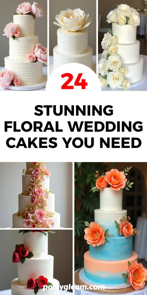 Searching for the perfect cake for your big day? Look no further! Here are 24 beautiful floral wedding cakes that bring elegance to any celebration. From simple white rose designs to extravagant four-tier cakes adorned with colorful flowers and charming peonies, there’s something for everyone. Dive into this delightful selection featuring simple and unique options that will stylishly complement your wedding theme. Whether you envision a pastel pink palette or striking blue cakes, these floral beauties will make your day even sweeter! Beautiful Wedding Cakes Unique, Pastel Pink Palette, Wedding Cakes Unique, Stunning Wedding Cakes, Cakes Unique, Tier Cakes, Boho Wedding Cake, Small Wedding Cakes, Wedding Cake Roses