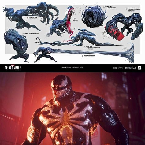 Shade | There was concept art for Venom’s attacks in Marvel’s Spider-Man 2 with some amazing ideas that didn�’t make the final game !! Smashing two... | Instagram All Symbiotes Marvel, Spider Man X Venom, Venom Sona, Marvel Venom Art, Marvel Scorpion Redesign, Venom Marvel, Venom Redesign, Wolf Man, Symbiote Concept Art