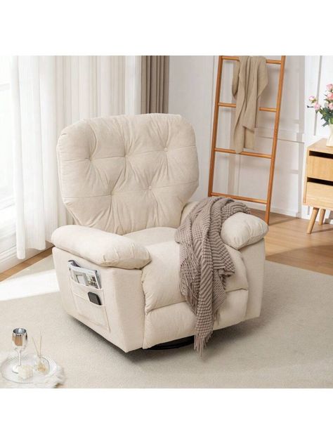 Beige Relaxing Recliner Chair,Soft Artificial Fleece, Overstuffed, Swivel, Glider, Side Pocket Multicolor         Furniture, size features are:Bust: ,Length: ,Sleeve Length: