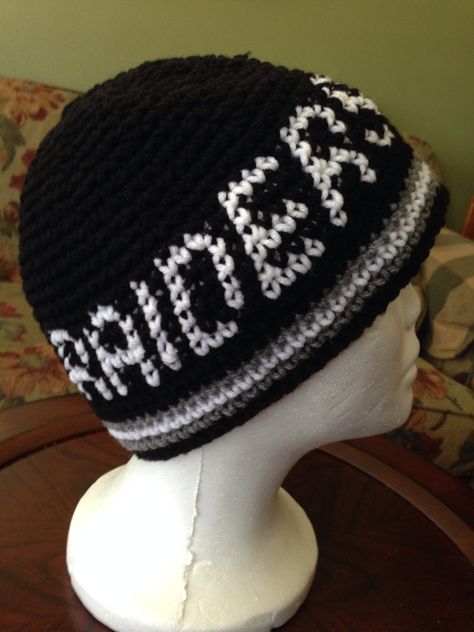 Raiders Beanie Thanks to One Virtuous Women on YouTube for the Graphing lesson! Raiders Beanie, Ninja Hat, Raiders Stuff, Crochet Graphs, Graph Crochet, Crocheted Hats, Yarn Craft, Raider Nation, Hat Patterns