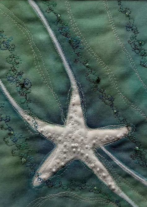 Starfish Beading Pattern, Ocean Textile Art, Sea Theme Embroidery, Sea Inspired Textiles, Sea Inspired Embroidery, Magnification Textiles, Textiles Sea Life, Water Inspired Textiles, Ocean Inspired Architecture