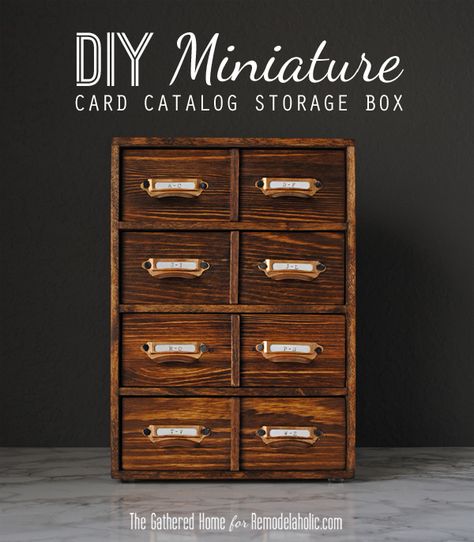 DIY Miniature Card Catalog Storage Box Diy Makeup Storage Box, Remembrance Cards, Clever Closet, Seed Storage, Diy Makeup Storage, Makeup Storage Box, Wood Drawer, Card Catalog, Wood Chest