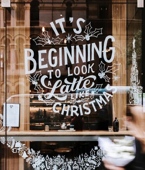 Spring Board, Coffee Shop Signs, Hand Drawn Typography, Christmas Window Painting, Window Mural, Window Illustration, Drawn Typography, Christmas Window Display, Diy Rustic Decor