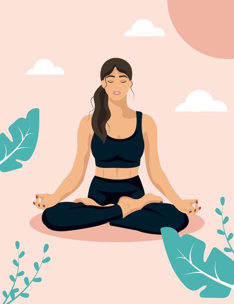 Yoga Sitting Poses, Sitting Yoga Poses, Lotus Pose Yoga, Yoga Cartoon, Yoga Drawing, Poses Sitting, Vector Girl, Beautiful Environment, Yoga Lotus