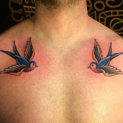 Sailor Jerry's tattoos are about the golden age, colorful designs, and Hawaii. In this article, we reveal everything to make your ink outstanding. Bird Tattoo On Chest, Chest Tattoo With Meaning, Swallow Bird Tattoo, Traditional Swallow Tattoo, Tattoo On Chest, Swallow Bird Tattoos, Bird Tattoo Men, Bird Tattoo Meaning, Vogel Tattoo