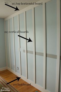 Floor to Ceiling Board and Batten tutorial at The Happy Housie panel dimensions Ceiling Board And Batten, Bloxburg Hallway, Wall Paneling Diy, Board And Batten Wall, Entrance Interior, Floor To Ceiling, Diy Flooring, Board And Batten, Hallway Ideas