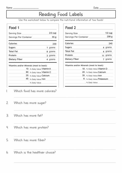 Nutrition Label Worksheet, Life Skills Reading Activities, Food Label Activities Student, Nutrition Worksheets Printables, Life Skills Lessons High School, Home Economics Worksheets, Nutrition Worksheets For Kids, Life Skills Activities For Adults, Parenting Skills Worksheets