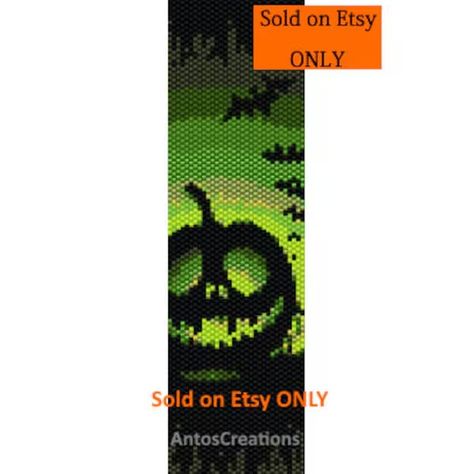 AntosCreations - Etsy Pen Pattern, Seed Bead Pattern, Halloween Beads, Brick Stitch Pattern, Bead Weaving Patterns, Wrap Pattern, Halloween 2, Beadwork Patterns, Beaded Bracelet Patterns