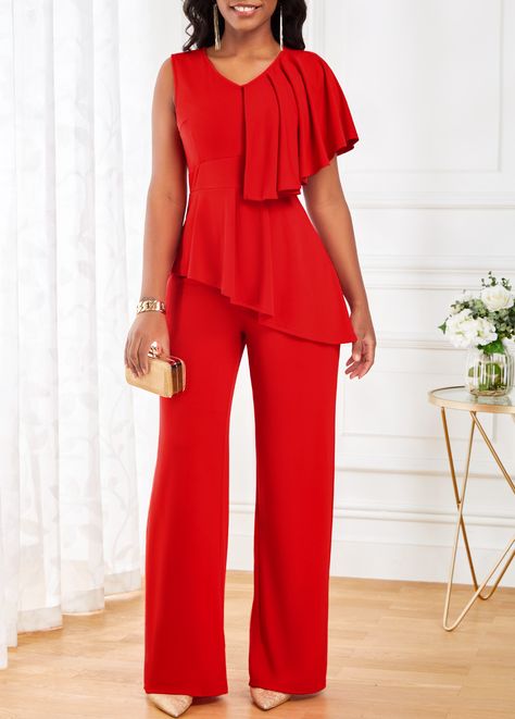 Trendy Jumpsuit, Rompers For Women, Rompers Online, Ruffle Jumpsuit, Jumpsuits And Rompers, Red Jumpsuit, Trendy Fashion Outfits, Jumpsuit Party, Latest African Fashion Dresses