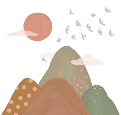 Room Earth Tones, Diy Nursery Art, Wallpaper Mountain, Panoramic Wallpaper, Elephant Illustration, Mountain Illustration, Room Wall Painting, Watercolor Nursery, Baby Room Inspiration