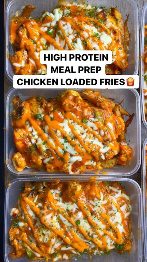 zack.chug on Instagram: HIGH PROTEIN MEAL PREP CHICKEN LOADED FRIES 🍟 (300 Cals, 35g Protein, 8g Fat, 25g Carbs per meal) The ingredients used in this is to make… Protein Recipes Dinner, Protein Meal Prep Chicken, Dinner Recipes High Protein, Chicken Loaded Fries, Meal Prep Chicken, High Protein Recipes Dinner, Recipes High Protein, Protein Meal Prep, High Protein Meal