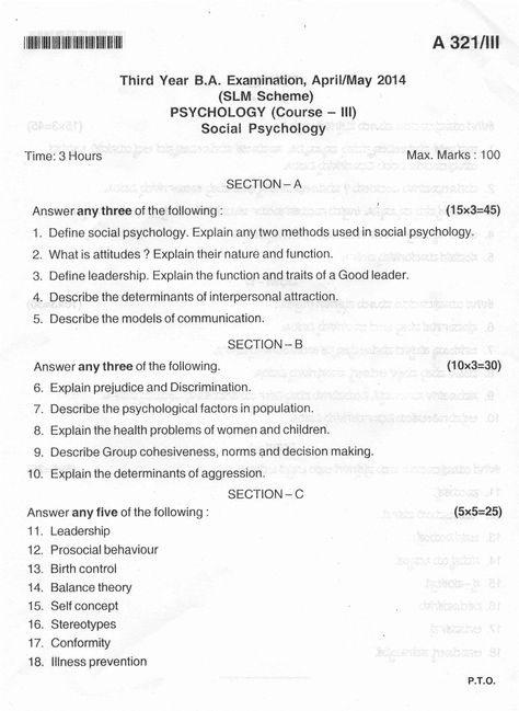 Social Psychology / Psychology  3rd Year BA - 2014 (1 of 2) Ba In Psychology, Social Psychology, Psychology Courses, General Knowledge Book, Past Papers, Question Paper, Study Time, General Knowledge, Psych