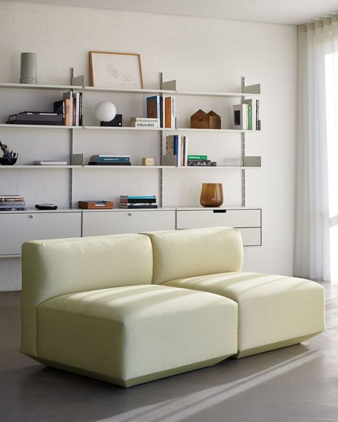 Develius is Edward van Vliet’s idea of the archetypal modular sofa. With its elongated seat, it’s reminiscent of a chaise longue, inviting you to luxuriate at length for hourson end. The individual sofa components, pouf and lush, loose pillows invite you to compose your own piece of paradise. #andtradition #EdwardvanVliet #modularsofa #furniture #interiordesign #lounge #professionalspace Cream Tones, Raf Simons, Modular Sofa, Corner Sofa, Seater Sofa, Sofa Design, Stripes Design, Colour Palette, Shelving Unit