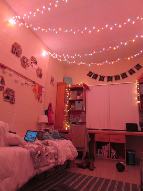 Christmas in SJU Dorm Room Room Decor Ideas In Hostel, Hostel Life Aesthetic, Hostel Bedrooms, College Hostel Room Decoration, Dorm Christmas Lights, Hostel Room Decor Ideas, Hostel Room Decoration, Hostel Room Ideas, Kawaii Bedrooms