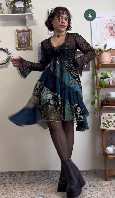 Whimsigoth Outfits Dress, Whimsical Goth Style, Whimsy Outfit Ideas, Whimsycore Outfits, Hungary Outfit, Blue Goth Outfits, Maxamilist Outfits, Ethereal Outfit Casual, 2008 Fashion Trends