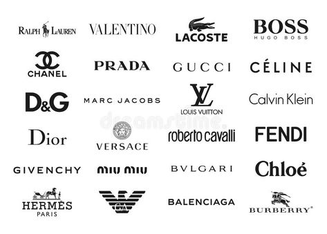 Download Fashion brands logos editorial photo. Illustration of elegance - 58381201 Famous Clothing Brands, Luxe Logo, Luxury Brand Logo, Top Clothing Brands, Luxury Clothing Brands, Clothing Brand Logos, Fashion Logo Branding, Italian Fashion Brands, Luxury Logo