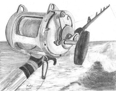 Fishing Rod drawing Fishing Reel Tattoo, Fishing Rod Art, Fishing Drawings, Fishing Sketch Drawing, Fishing Sketch, Fishing Rod Drawing, Fishing Drawing Ideas, Fishing Drawing, Sea Life Painting